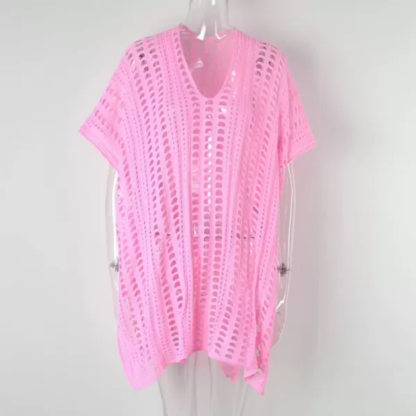 IDOPIP Swimsuit Coverup for Women Cover up Beach Dress Mesh Lace Crochet VNeck Bikini Beachwear Swimwear Dress Bathing SuitPink
