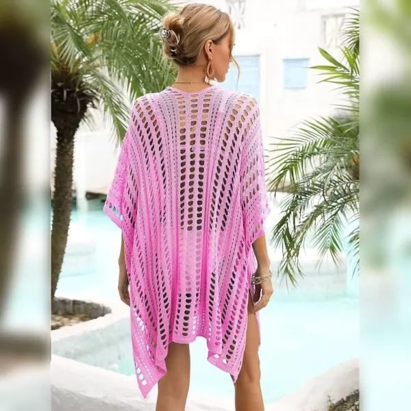 IDOPIP Swimsuit Coverup for Women Cover up Beach Dress Mesh Lace Crochet VNeck Bikini Beachwear Swimwear Dress Bathing SuitPink