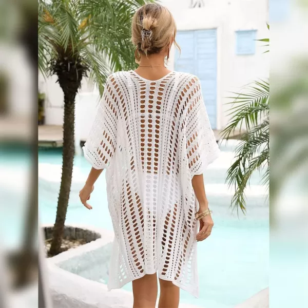 IDOPIP Swimsuit Coverup for Women Cover up Beach Dress Mesh Lace Crochet VNeck Bikini Beachwear Swimwear Dress Bathing SuitWhite