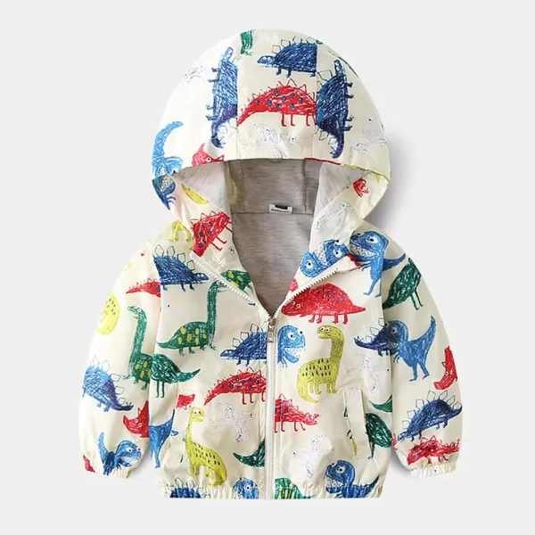 IDOPIP Toddler Baby Boy Girl Animal Print Dinosaur Coat Hooded Jacket Outdoor Windbreaker Trehch Outerwear with Pockets 15TBeige Dinosaur