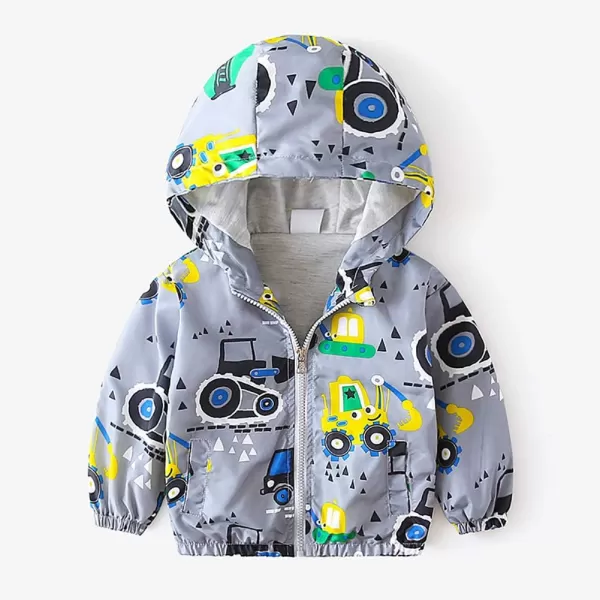 IDOPIP Toddler Baby Boy Girl Animal Print Dinosaur Coat Hooded Jacket Outdoor Windbreaker Trehch Outerwear with Pockets 15TGray Excavator