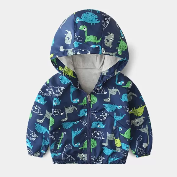 IDOPIP Toddler Baby Boy Girl Animal Print Dinosaur Coat Hooded Jacket Outdoor Windbreaker Trehch Outerwear with Pockets 15TNavy Blue Dinosaur