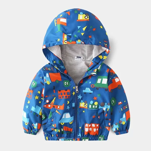 IDOPIP Toddler Baby Boy Girl Animal Print Dinosaur Coat Hooded Jacket Outdoor Windbreaker Trehch Outerwear with Pockets 15TRoyal Blue Car 02