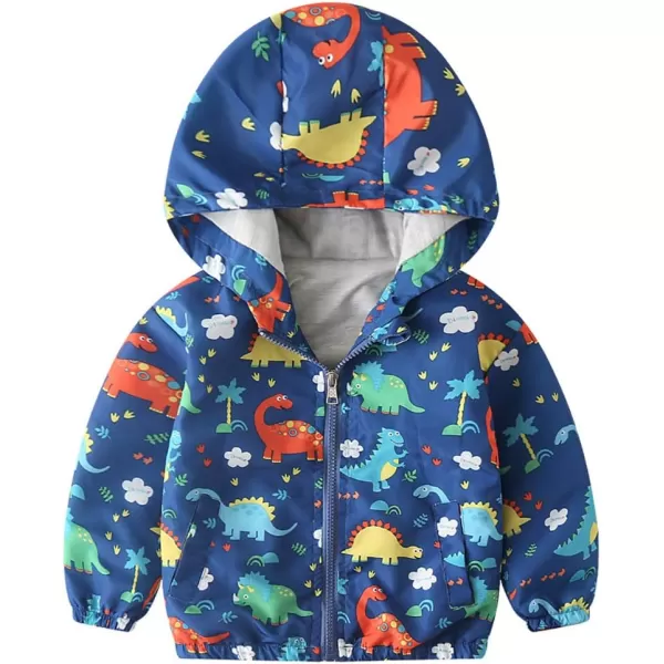 IDOPIP Toddler Baby Boy Girl Animal Print Dinosaur Coat Hooded Jacket Outdoor Windbreaker Trehch Outerwear with Pockets 15TRoyal Blue Dinosaur