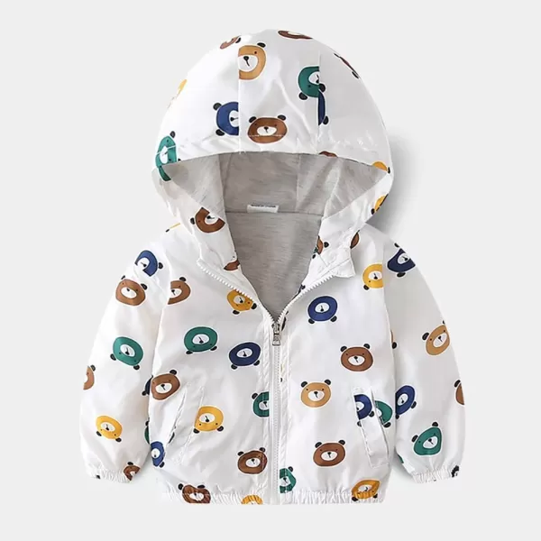 IDOPIP Toddler Baby Boy Girl Animal Print Dinosaur Coat Hooded Jacket Outdoor Windbreaker Trehch Outerwear with Pockets 15TWhite Bear