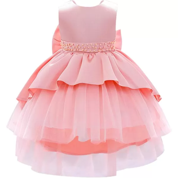 IDOPIP Toddler Baby Flower Girl Bowknot High Low Tutu Dress Beaded VBack Princess Pageant Wedding Birthday Party Formal GownPink