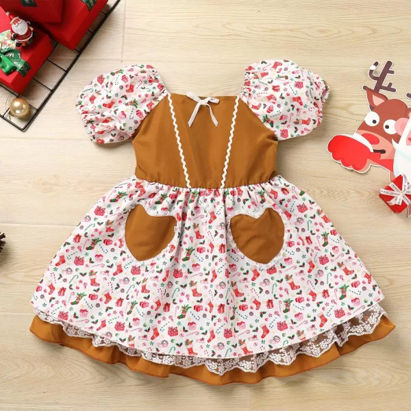 IDOPIP Toddler Baby Girls Cow Plaid Strawberry Rainbow Tutu Dress Summer Sleeveless Princess Birthday Party Dresses ClothesBrown Print  Puff Sleeves