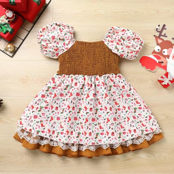 IDOPIP Toddler Baby Girls Cow Plaid Strawberry Rainbow Tutu Dress Summer Sleeveless Princess Birthday Party Dresses ClothesBrown Print  Puff Sleeves