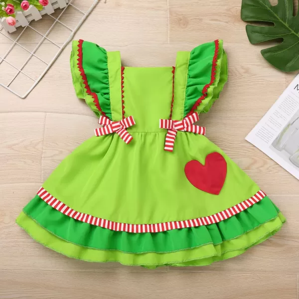 IDOPIP Toddler Baby Girls Cow Plaid Strawberry Rainbow Tutu Dress Summer Sleeveless Princess Birthday Party Dresses ClothesGreen