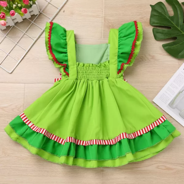 IDOPIP Toddler Baby Girls Cow Plaid Strawberry Rainbow Tutu Dress Summer Sleeveless Princess Birthday Party Dresses ClothesGreen