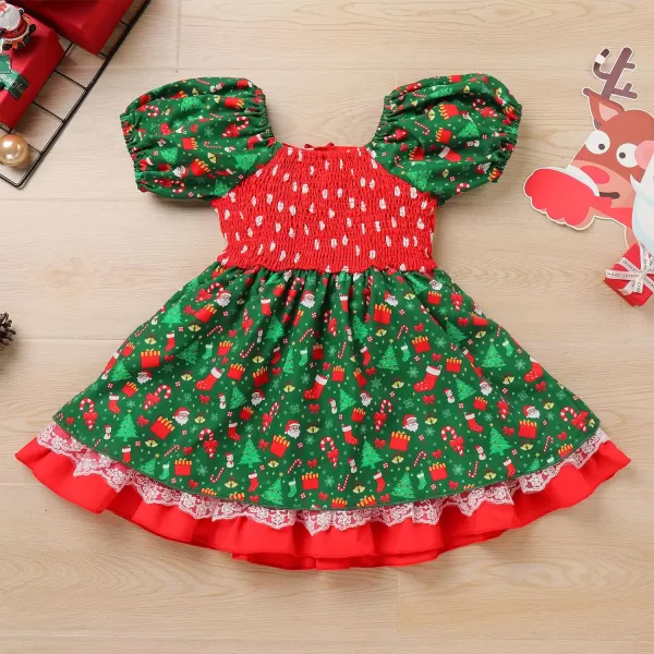 IDOPIP Toddler Baby Girls Cow Plaid Strawberry Rainbow Tutu Dress Summer Sleeveless Princess Birthday Party Dresses ClothesGreen Print  Puff Sleeves