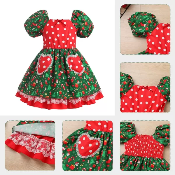 IDOPIP Toddler Baby Girls Cow Plaid Strawberry Rainbow Tutu Dress Summer Sleeveless Princess Birthday Party Dresses ClothesGreen Print  Puff Sleeves