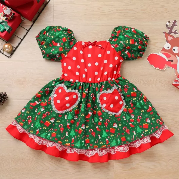 IDOPIP Toddler Baby Girls Cow Plaid Strawberry Rainbow Tutu Dress Summer Sleeveless Princess Birthday Party Dresses ClothesGreen Print  Puff Sleeves