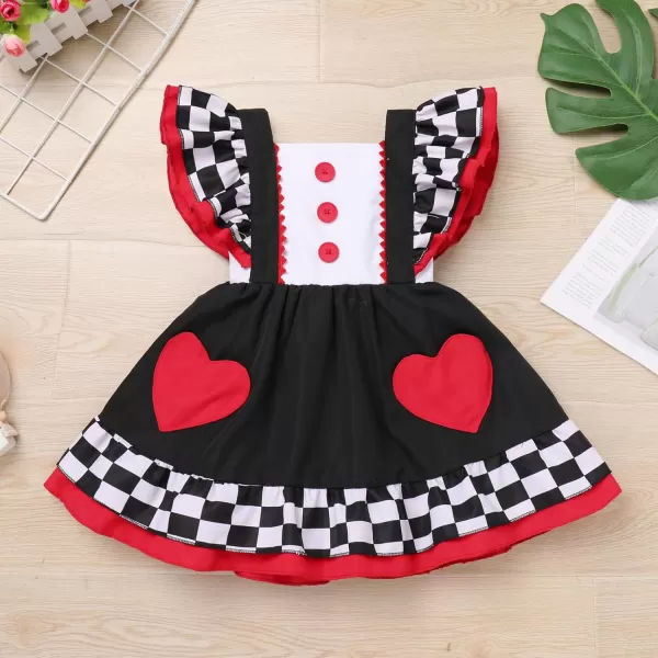 IDOPIP Toddler Baby Girls Cow Plaid Strawberry Rainbow Tutu Dress Summer Sleeveless Princess Birthday Party Dresses ClothesRed Heart