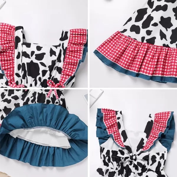 IDOPIP Toddler Baby Girls Cow Plaid Strawberry Rainbow Tutu Dress Summer Sleeveless Princess Birthday Party Dresses ClothesWhite Cow Plaid