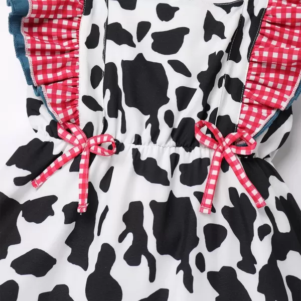 IDOPIP Toddler Baby Girls Cow Plaid Strawberry Rainbow Tutu Dress Summer Sleeveless Princess Birthday Party Dresses ClothesWhite Cow Plaid