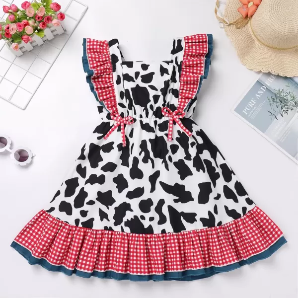 IDOPIP Toddler Baby Girls Cow Plaid Strawberry Rainbow Tutu Dress Summer Sleeveless Princess Birthday Party Dresses ClothesWhite Cow Plaid