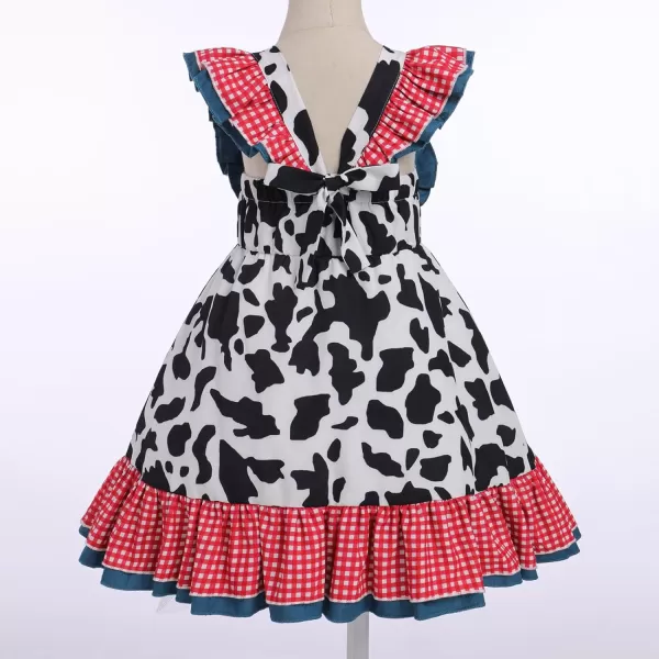 IDOPIP Toddler Baby Girls Cow Plaid Strawberry Rainbow Tutu Dress Summer Sleeveless Princess Birthday Party Dresses ClothesWhite Cow Plaid