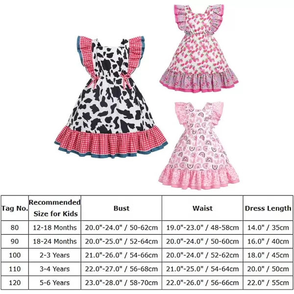 IDOPIP Toddler Baby Girls Cow Plaid Strawberry Rainbow Tutu Dress Summer Sleeveless Princess Birthday Party Dresses ClothesWhite Cow Plaid