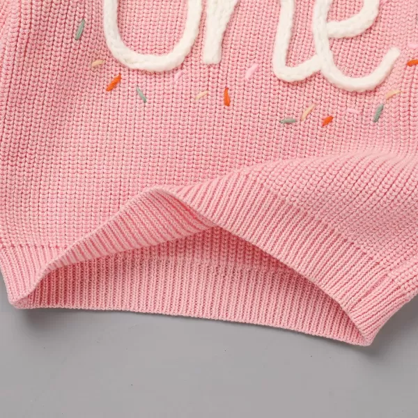 IDOPIP Toddler Baby Girls First Birthday Outfit Boho Embroidery One Sweater Top Knit Pullover Sweatshirt Fall Winter ClothesPink