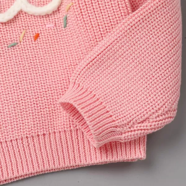 IDOPIP Toddler Baby Girls First Birthday Outfit Boho Embroidery One Sweater Top Knit Pullover Sweatshirt Fall Winter ClothesPink