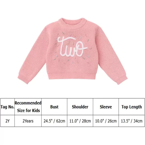 IDOPIP Toddler Baby Girls First Birthday Outfit Boho Embroidery One Sweater Top Knit Pullover Sweatshirt Fall Winter ClothesPink Two