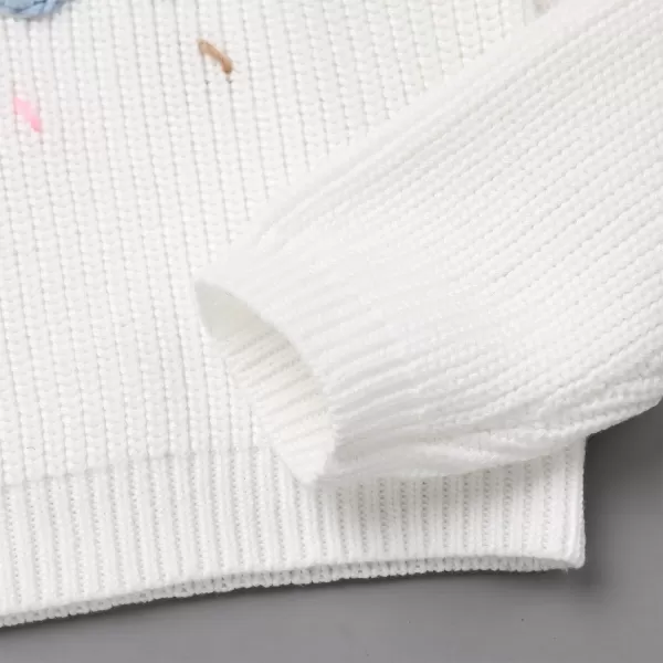 IDOPIP Toddler Baby Girls First Birthday Outfit Boho Embroidery One Sweater Top Knit Pullover Sweatshirt Fall Winter ClothesWhite  Blue