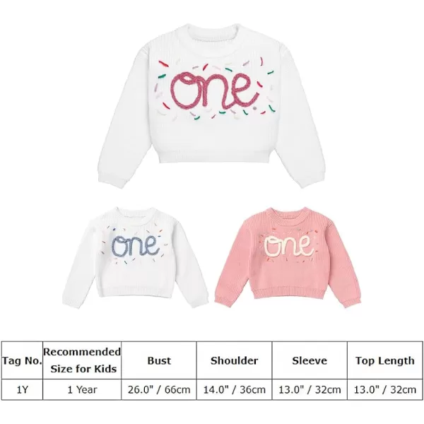 IDOPIP Toddler Baby Girls First Birthday Outfit Boho Embroidery One Sweater Top Knit Pullover Sweatshirt Fall Winter ClothesWhite  Dusty Pink