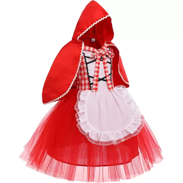 IDOPIP Toddler Baby Girls Little Red Riding Hood Costume Halloween Birthday Party Plaid Tutu Dress up with Cloak Cape OutfitRed