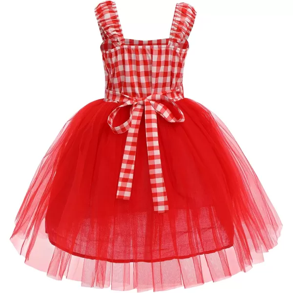 IDOPIP Toddler Baby Girls Little Red Riding Hood Costume Halloween Birthday Party Plaid Tutu Dress up with Cloak Cape OutfitRed