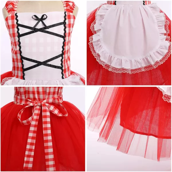 IDOPIP Toddler Baby Girls Little Red Riding Hood Costume Halloween Birthday Party Plaid Tutu Dress up with Cloak Cape OutfitRed