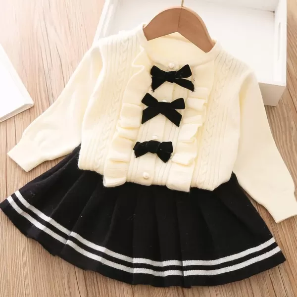 IDOPIP Toddler Baby Girls Outfit Long Sleeve Ruffle Sweater Top Tutu Skirt Christmas Birthday Party Dress Fall Winter ClothesBlack  Bowknot