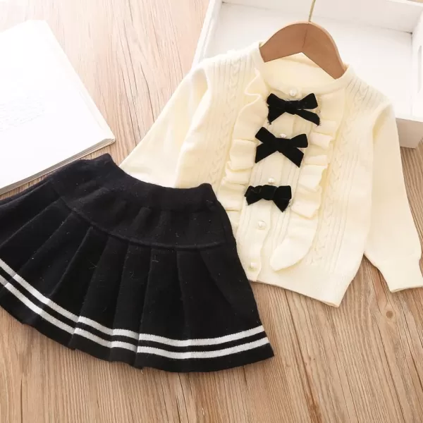 IDOPIP Toddler Baby Girls Outfit Long Sleeve Ruffle Sweater Top Tutu Skirt Christmas Birthday Party Dress Fall Winter ClothesBlack  Bowknot