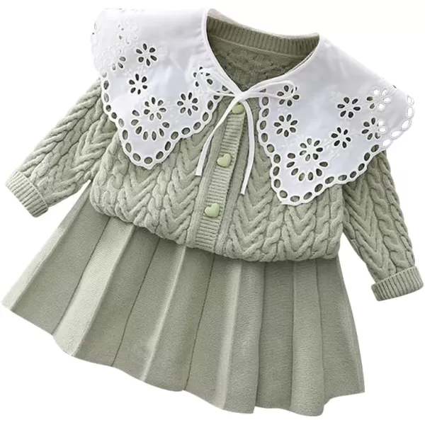 IDOPIP Toddler Baby Girls Outfit Long Sleeve Ruffle Sweater Top Tutu Skirt Christmas Birthday Party Dress Fall Winter ClothesGreen Lace