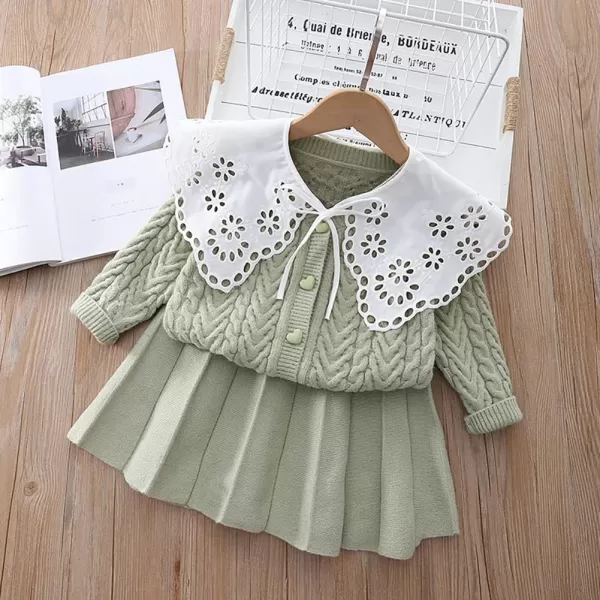 IDOPIP Toddler Baby Girls Outfit Long Sleeve Ruffle Sweater Top Tutu Skirt Christmas Birthday Party Dress Fall Winter ClothesGreen Lace