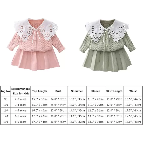 IDOPIP Toddler Baby Girls Outfit Long Sleeve Ruffle Sweater Top Tutu Skirt Christmas Birthday Party Dress Fall Winter ClothesGreen Lace