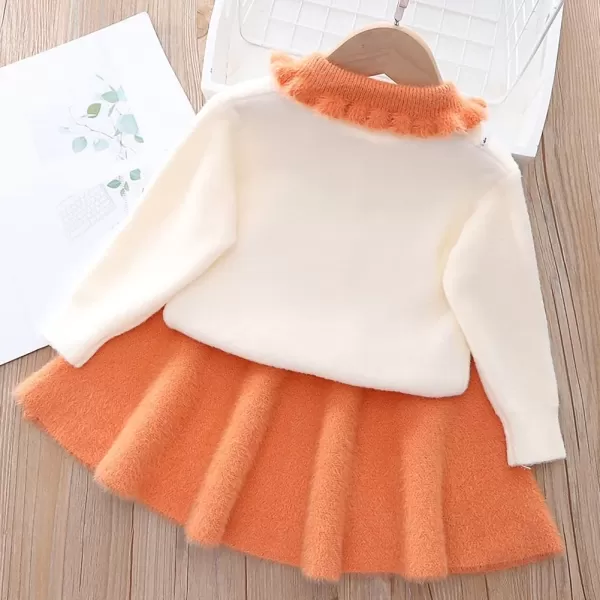 IDOPIP Toddler Baby Girls Outfit Long Sleeve Ruffle Sweater Top Tutu Skirt Christmas Birthday Party Dress Fall Winter ClothesOrange  Button