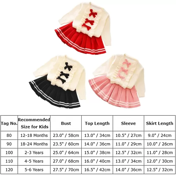 IDOPIP Toddler Baby Girls Outfit Long Sleeve Ruffle Sweater Top Tutu Skirt Christmas Birthday Party Dress Fall Winter ClothesPink  Bowknot