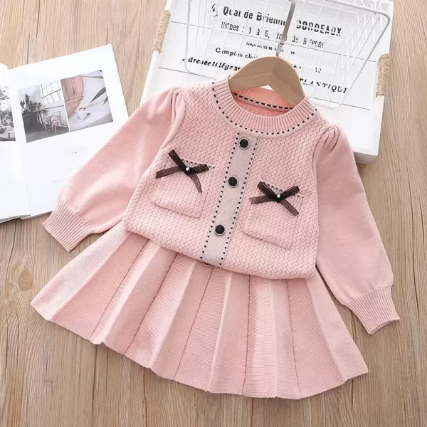 IDOPIP Toddler Baby Girls Outfit Long Sleeve Ruffle Sweater Top Tutu Skirt Christmas Birthday Party Dress Fall Winter ClothesPink Bow