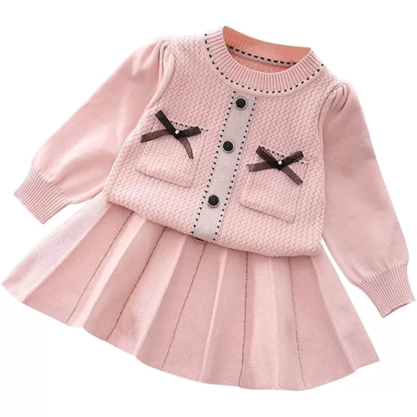 IDOPIP Toddler Baby Girls Outfit Long Sleeve Ruffle Sweater Top Tutu Skirt Christmas Birthday Party Dress Fall Winter ClothesPink Bow