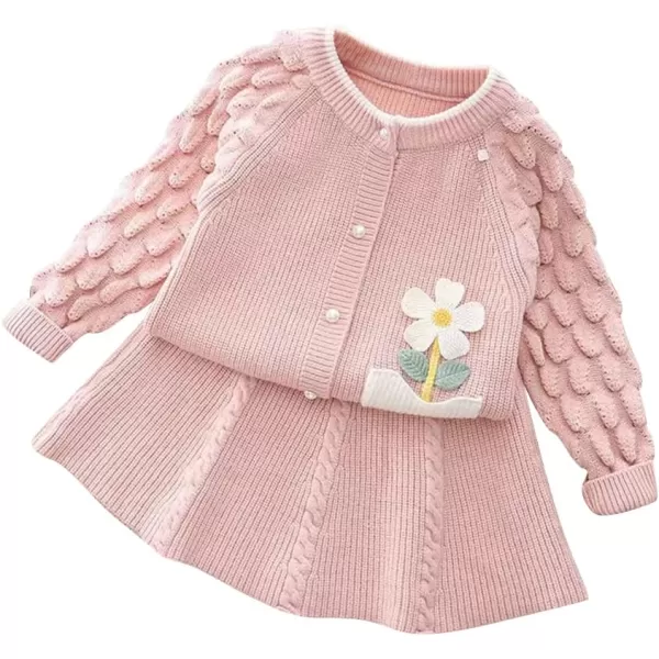 IDOPIP Toddler Baby Girls Outfit Long Sleeve Ruffle Sweater Top Tutu Skirt Christmas Birthday Party Dress Fall Winter ClothesPink Flower