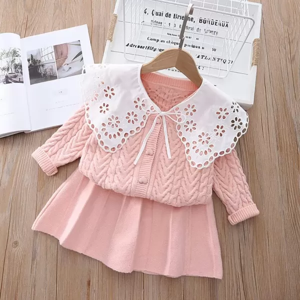 IDOPIP Toddler Baby Girls Outfit Long Sleeve Ruffle Sweater Top Tutu Skirt Christmas Birthday Party Dress Fall Winter ClothesPink Lace