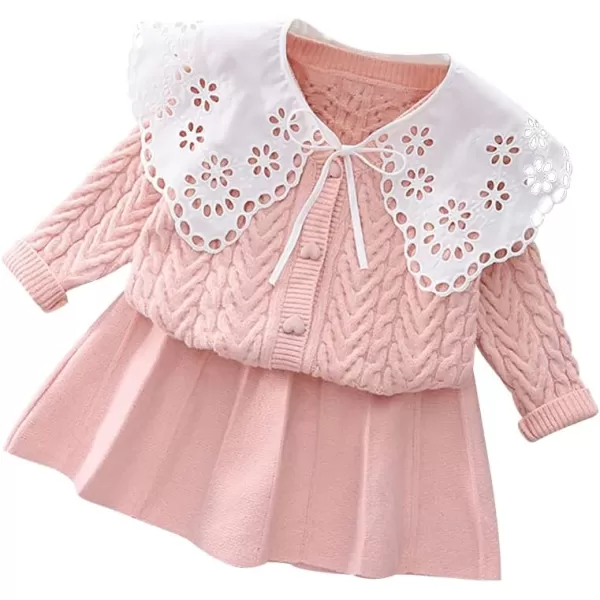 IDOPIP Toddler Baby Girls Outfit Long Sleeve Ruffle Sweater Top Tutu Skirt Christmas Birthday Party Dress Fall Winter ClothesPink Lace