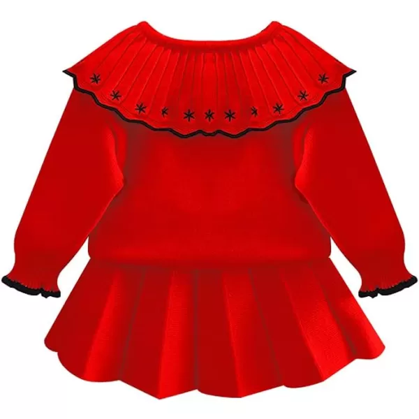 IDOPIP Toddler Baby Girls Outfit Long Sleeve Ruffle Sweater Top Tutu Skirt Christmas Birthday Party Dress Fall Winter ClothesRed  Black