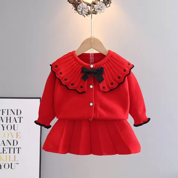 IDOPIP Toddler Baby Girls Outfit Long Sleeve Ruffle Sweater Top Tutu Skirt Christmas Birthday Party Dress Fall Winter ClothesRed  Black