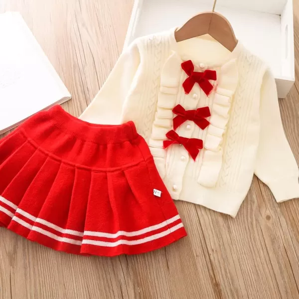 IDOPIP Toddler Baby Girls Outfit Long Sleeve Ruffle Sweater Top Tutu Skirt Christmas Birthday Party Dress Fall Winter ClothesRed  Bowknot