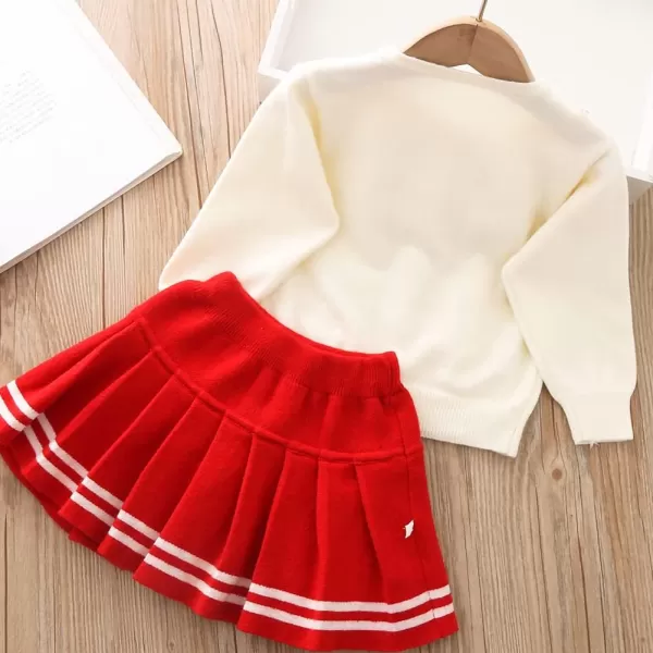 IDOPIP Toddler Baby Girls Outfit Long Sleeve Ruffle Sweater Top Tutu Skirt Christmas Birthday Party Dress Fall Winter ClothesRed  Bowknot