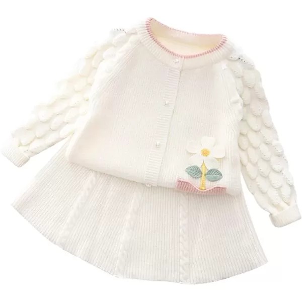 IDOPIP Toddler Baby Girls Outfit Long Sleeve Ruffle Sweater Top Tutu Skirt Christmas Birthday Party Dress Fall Winter ClothesWhite Flower