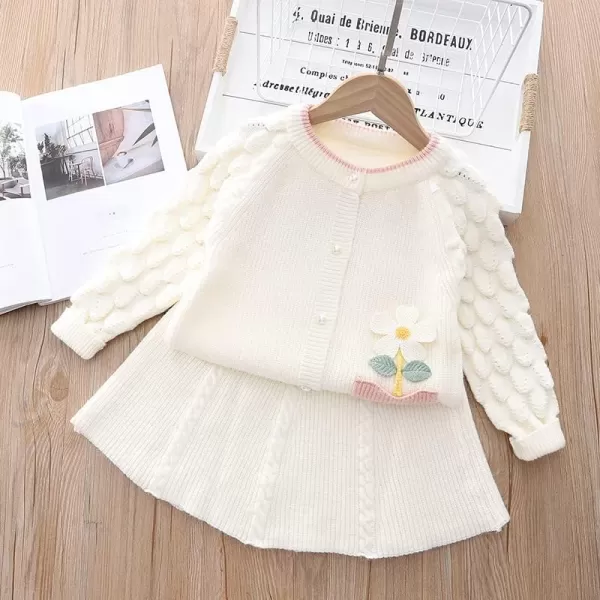 IDOPIP Toddler Baby Girls Outfit Long Sleeve Ruffle Sweater Top Tutu Skirt Christmas Birthday Party Dress Fall Winter ClothesWhite Flower