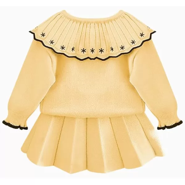 IDOPIP Toddler Baby Girls Outfit Long Sleeve Ruffle Sweater Top Tutu Skirt Christmas Birthday Party Dress Fall Winter ClothesYellow  Black